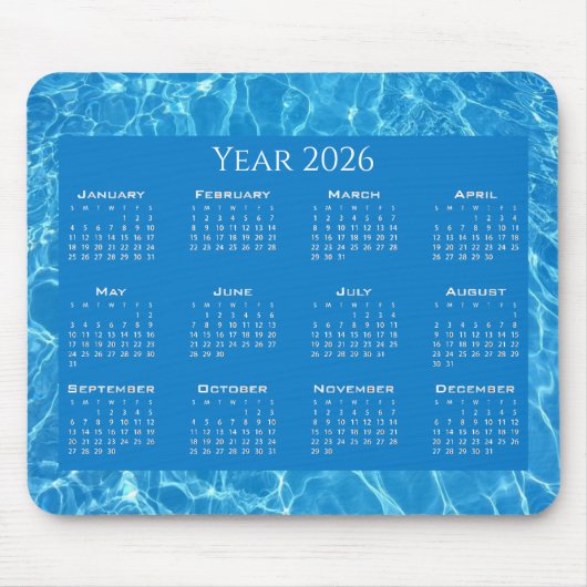 Tapis De Souris Calendrier bleu eau texturée (Devant)