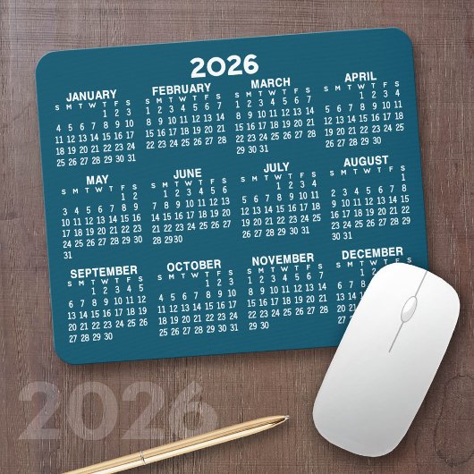 Tapis De Souris Calendrier - bleu moderne et blanc simple
