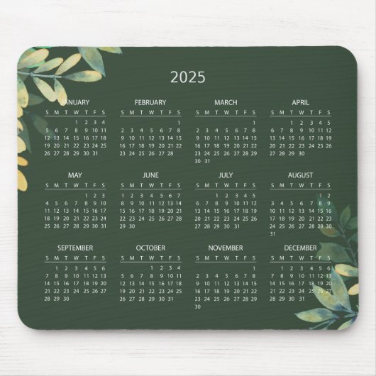 Tapis De Souris Calendrier Botanique Simple Élégant 2025 | Tapis d (Devant)