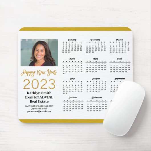 Tapis De Souris Calendrier Business Gold Script Photo Simple 2023 (Avec souris)
