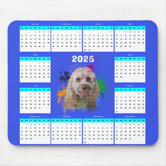 Tapis De Souris Calendrier Cavapoo Chien Personnalisable (Devant)