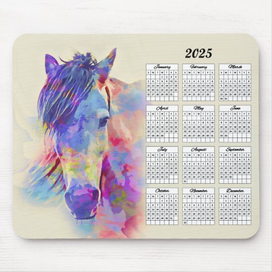 Tapis De Souris Calendrier Cheval Abstrait 2025 (Devant)
