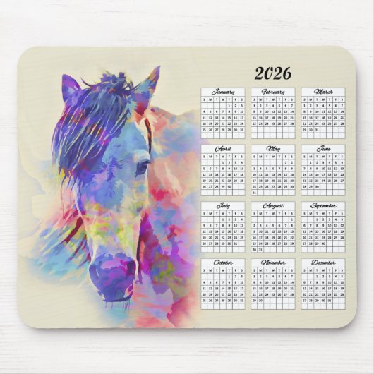 Tapis De Souris Calendrier Cheval Abstrait 2026 (Devant)