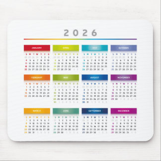 Tapis De Souris Calendrier coloré 2026 - Couleurs arc-en-ciel 3 co