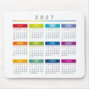 Tapis De Souris Calendrier Coloré 2027 - Couleurs Arc-en-ciel 4 Co