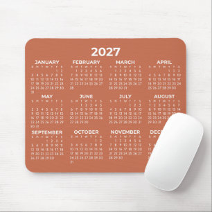 Tapis De Souris Calendrier complet 2027 Moderne Terre cuite Blanch