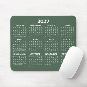 Tapis De Souris Calendrier complet 2027 Moderne Vert forêt Blanc