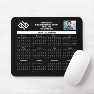 Tapis De Souris Calendrier d'affaires personnalisé 2027 Noir Blanc