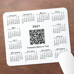 Tapis De Souris Calendrier d'affaires simple 2027 Code QR Blanc