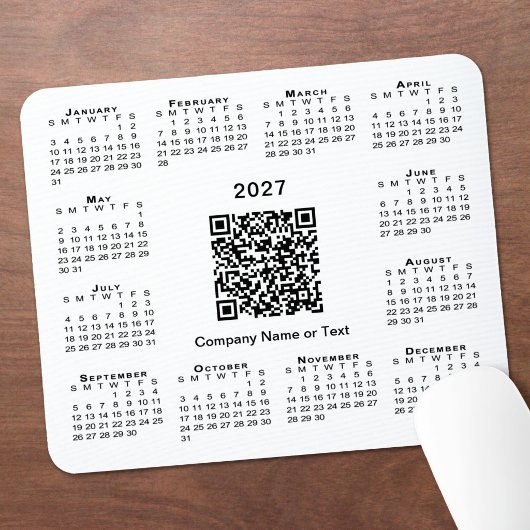 Tapis De Souris Calendrier d'affaires simple 2027 Code QR Blanc