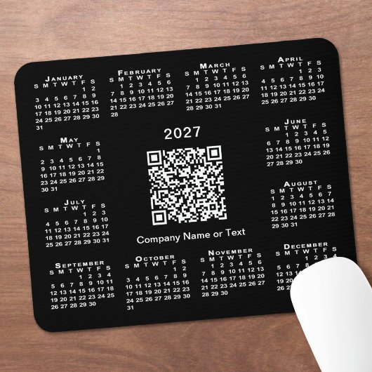 Tapis De Souris Calendrier d'affaires simple 2027 Code QR Noir