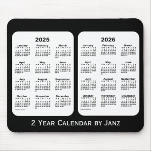 Tapis De Souris Calendrier de 2 ans noir et blanc 2025-2026 par Ja