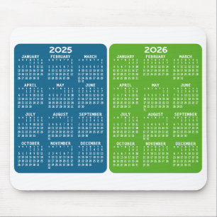 Tapis De Souris Calendrier de 2 ans - vue année bleu vert