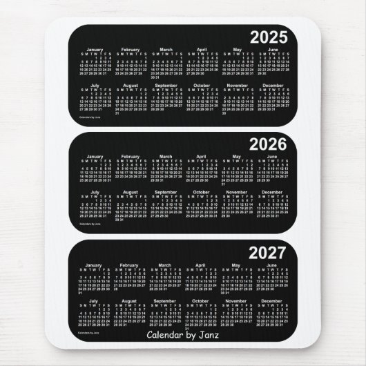 Tapis De Souris Calendrier de 3 ans du Néon blanc 2025-2027 par Ja (Devant)