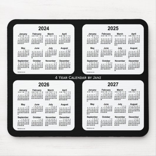 Tapis De Souris Calendrier de 4 ans 2024-2027 noir et blanc par Ja (Devant)