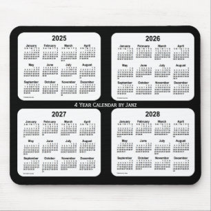 Tapis De Souris Calendrier de 4 ans 2025-2028 noir et blanc par Ja