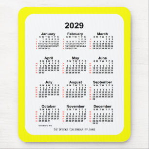 Tapis De Souris Calendrier de 52 semaines 2029 Jaune à deux tons 