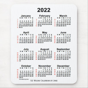 Tapis De Souris Calendrier de 52 semaines blanc 2022 par Janz