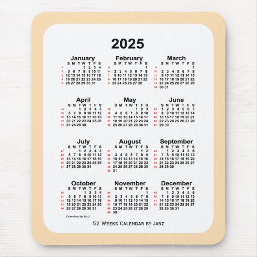 Tapis De Souris Calendrier de 52 semaines du blé 2025 par Janz (Devant)