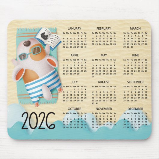 Tapis de souris Calendrier de bureau Chien de plag (Devant)