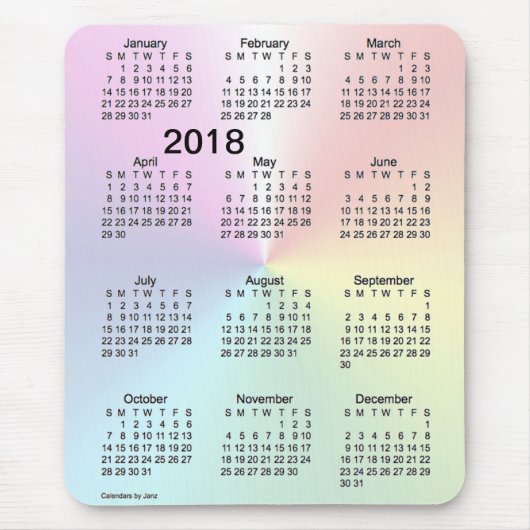 Tapis De Souris Calendrier de gros caractères de 2018 miroitements (Devant)
