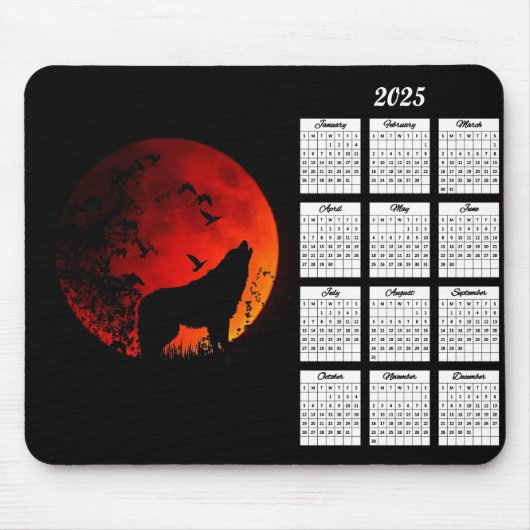 Tapis De Souris Calendrier de la silhouette et de la lune de sang  (Devant)