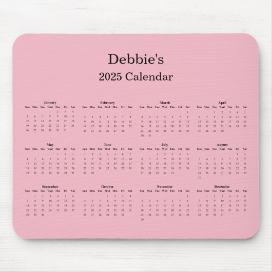 Tapis De Souris Calendrier de l'année complète 2025 (Devant)