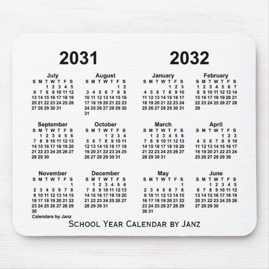 Tapis De Souris Calendrier de l'année scolaire blanche 2031-2032 p (Devant)