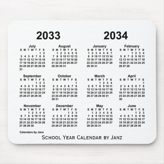 Tapis De Souris Calendrier de l'année scolaire blanche 2033-2034 p (Devant)