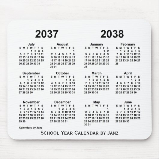 Tapis De Souris Calendrier de l'année scolaire blanche 2037-2038 p (Devant)
