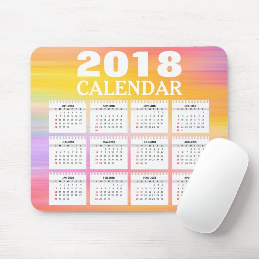 Tapis De Souris Calendrier de l'aquarelle 2018 | Mousepad (Avec souris)