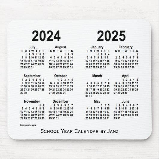 Tapis De Souris Calendrier de l'école blanche 2024-2025 par Janz (Devant)