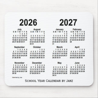 Tapis De Souris Calendrier de l'école blanche 2026-2027 par Janz