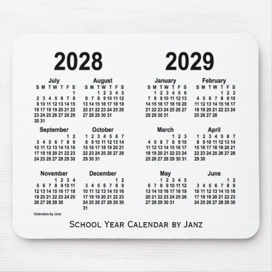Tapis De Souris Calendrier de l'école blanche 2028-2029 par Janz (Devant)
