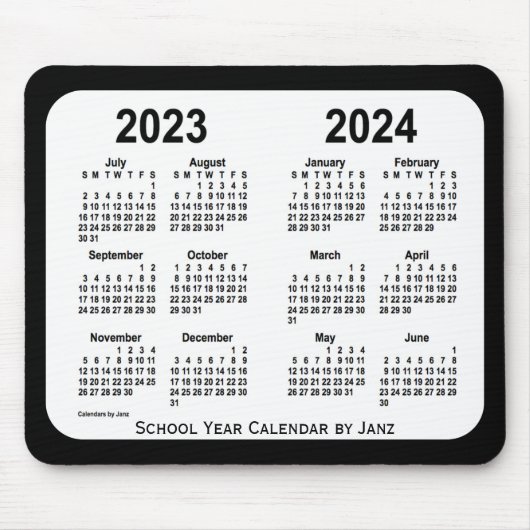 Tapis De Souris Calendrier de l'école noire et blanche 2023-2024 p (Devant)