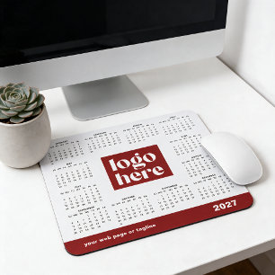 Tapis De Souris Calendrier de Logo d'Affaires Rouge 2027