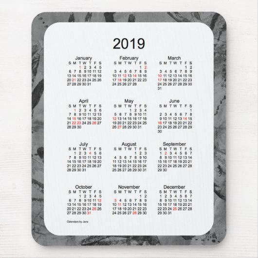 Tapis De Souris Calendrier de vacances de l'art 2019 noir par le (Devant)