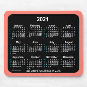 Tapis De Souris Calendrier des 52 semaines du Saumon Neon 2021 par