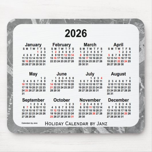Tapis De Souris Calendrier des fêtes d'argent 2026 par Janz Mouse (Devant)