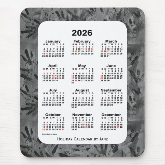 Tapis De Souris Calendrier des fêtes d'art noir 2026 par Janz (Devant)