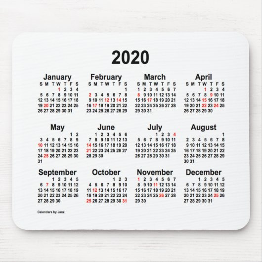 Tapis De Souris Calendrier des fêtes de Janz Mouse Pad 2020 (Devant)