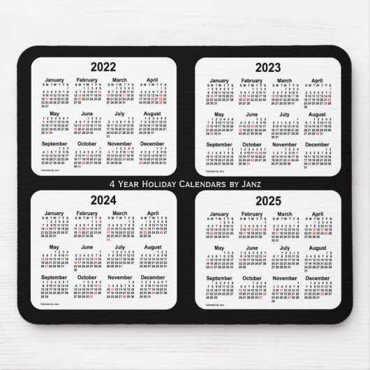 Tapis De Souris Calendrier des fêtes noires et blanches 2022-2025  (Devant)