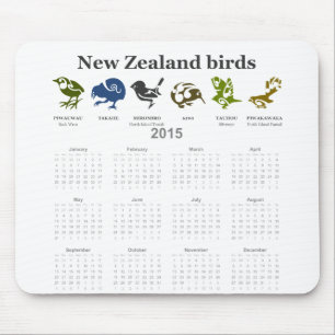 Tapis De Souris Calendrier des oiseaux de Nouvelle-Zélande 2015