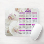 Tapis De Souris Calendrier des orchidées blanches et violettes 202 (Avec souris)