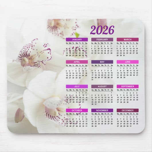 Tapis De Souris Calendrier des orchidées blanches et violettes 202 (Devant)
