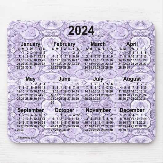 Tapis De Souris Calendrier des petites bulles violettes 2024 par J (Devant)
