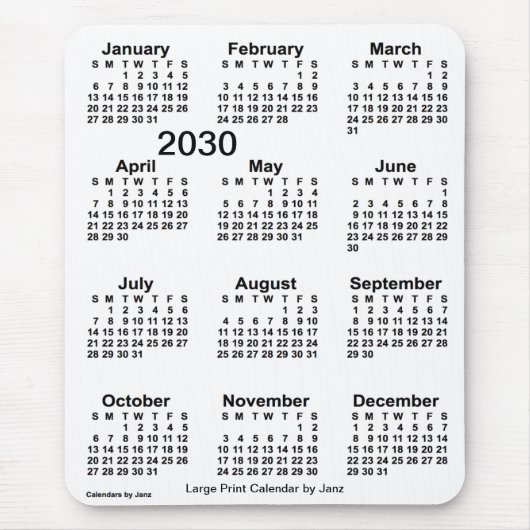 Tapis De Souris Calendrier d'impression blanc 2030 par Janz (Devant)