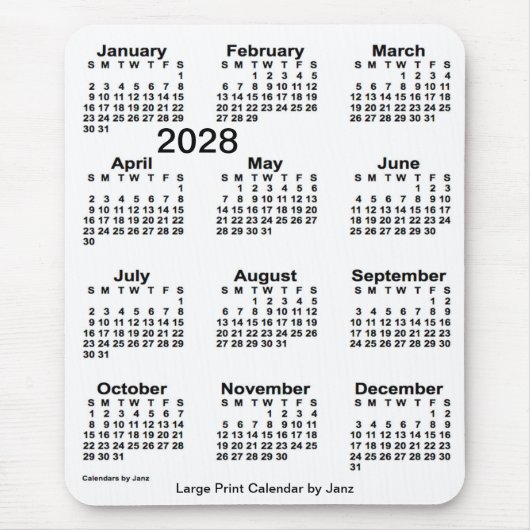 Tapis De Souris Calendrier d'impression grand format blanc 2028 pa (Devant)