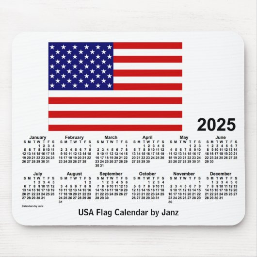 Tapis De Souris Calendrier du drapeau américain 2025 par Janz Mous (Devant)