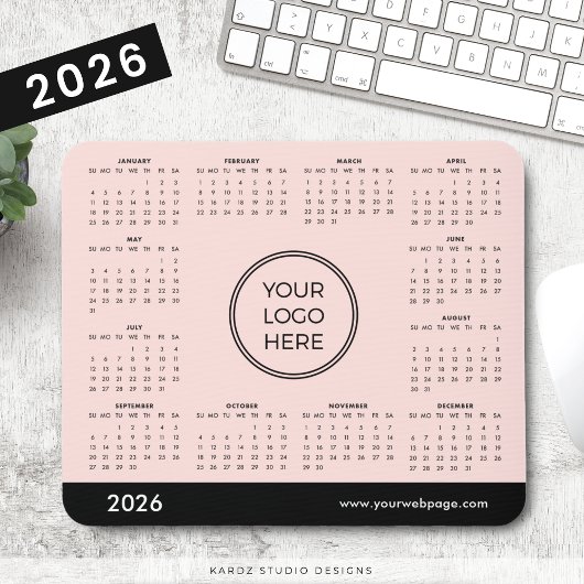 Tapis De Souris Calendrier du logo commercial rose pâle 2026